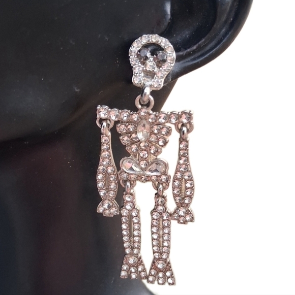 Source Unknown Jewelry - Sparkly Skeleton Dangle Earrings | Rhinestone Halloween Statement Jewelry